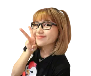✌️ 139fc935 wanita, potret, orang, kacamata, simbol perdamaian, tersenyum telegram sticker
