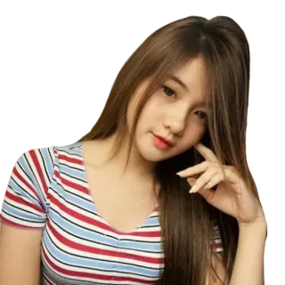 🤔 f7b54ab0 wanita, gadis, potret, berambut cokelat, kaos bergaris, kasual telegram sticker