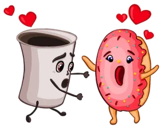 😍 f607556a 커피, 도넛, 음식, 사랑, 만화, 귀여운, 귀여운 telegram sticker