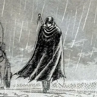 🙁 3d5f4c57 Guts Berserk Anime, Manga, Zwaard, Cape, Regen, Personage telegram sticker