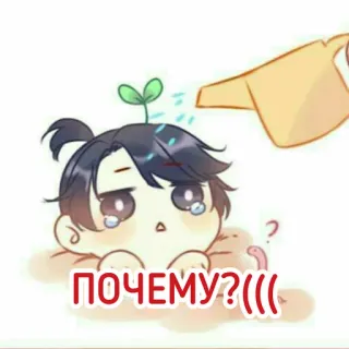 🥺 280cfb10 ПОЧЕМУ?((( anime, watering, plant, sad, question telegram sticker