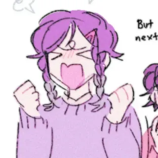 🍂 a88aab70 But next สไตล์อนิเมะ, การ์ตูน, เด็กผู้หญิง, ตื่นเต้น, สีชมพู, ผมสีม่วง telegram sticker