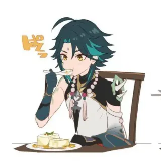 🍂 aed8b9a7 Xiao Genshin Impact 부드러운 อนิเมะ, เสี่ยว, เก็นชิน อิมแพ็ค, อาหาร, กิน telegram sticker