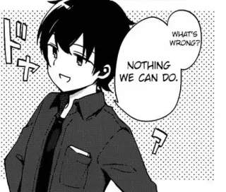 🙂 8d56eaa7 WHAT'S WRONG? NOTHING WE CAN DO. anime, manga, kreskówka, czarne włosy, poważny, dymek telegram sticker