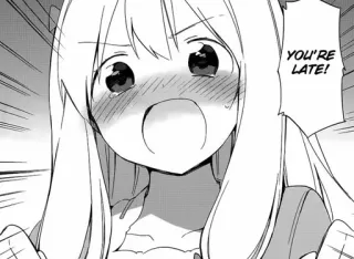 💢 b3f69940 YOU'RE LATE! Anime, Manga, Późno, Wyrażenie, Kreskówka, Dziewczyna, Rumieniąca się telegram sticker