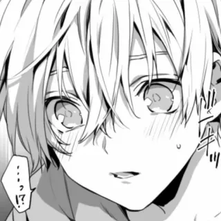 😳 fb83d81b …っ!? 动漫, 漫画, 男孩, 脸红, 黑白, 男性, 卡通 telegram sticker