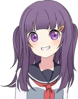 😄 33876215 Anime Mädchen, Cartoon, Lila Haare, Schuluniform, Süß, Fröhlich whatsapp sticker