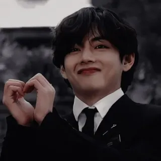 ❤️ 0712a655 V kpop, idol, cantor, coração, coreia, bonito, preto e branco telegram sticker