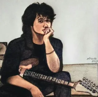 🤔 09e31d0e Viktor Tsoi นักร้อง, กีตาร์, รัสเซีย, ร็อก, ภาพเหมือน telegram sticker