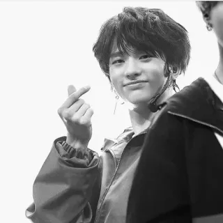 🖤 e436e306 kpop, корейский, сердце пальцами, айдол, портрет, монохромный telegram sticker