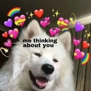 😍 f829abb5 me thinking about you собака, думает, сердечки, любовь, милый, стикер telegram sticker