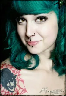😏 0073db92 woman, portrait, tattoo, green hair, piercings, beauty telegram sticker