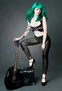 🎼 7716233c woman, guitar, green hair, fashion, style, music, rock telegram sticker