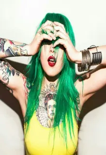 🙈 9bdcbf8f woman, green hair, tattoos, piercing, fashion, style, portrait telegram sticker