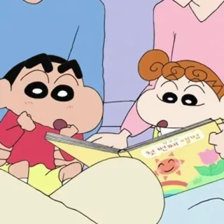 ☺️ 2a41a1e9 첫 번째 생일앨범 蜡笔小新, 卡通, 家庭, 阅读, 相册, 书 telegram sticker