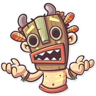 😕 17ff8064 Maska tiki, Postać, Plemiona, Rdzenny, Maska, Kreskówka, Zabawny whatsapp sticker
