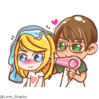😃 36ffb601 만화, 커플, 헤어 드라이어, 사랑, 귀여운, 우정 telegram sticker