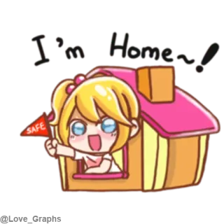 😃 39410766 I'm Home! 집, 안전한, 애니메이션 소녀, 만화, 인사 telegram sticker