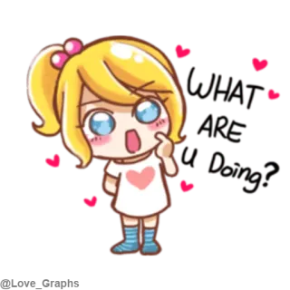 😃 56505723 What are you doing? 만화, 여자, 질문, 인사, 귀여운, 애니메이션 telegram sticker