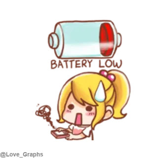 😧 8a0b8799 배터리, 배터리 부족, 만화, 스트레스, 애니메이션, 금발 telegram sticker