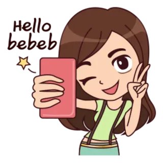 ✌ c30dd58a Cartoon, Selfie, Friedenszeichen, Frau, Süß, Digitale Kunst, Anime telegram sticker