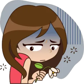 🙁 53787df8 sedih, depresi, kartun, gadis, bunga, emosional telegram sticker