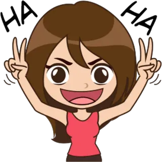 ✌ 9a819bb8 kartun, simbol perdamaian, wanita, gadis, ceria, perayaan telegram sticker