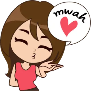 💋 feb01343 Mwah ciuman, hati, kartun, gadis, cinta, salam telegram sticker