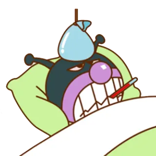 🤒 46c3d81d malato, influenza, letto, termometro, cartone animato, personaggio whatsapp sticker