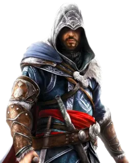 🔪 dad7e948 Ezio Auditore Assassin's Creed assassino, lâmina oculta, espada, capuz, videogame, Ezio telegram sticker