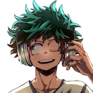 😉 4070288c Izuku Midoriya My Hero Academia 애니메이션, 만화, 나의 히어로 아카데미아, 미도리야 이즈쿠, 데쿠, 헤드폰 telegram sticker