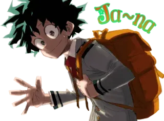 😊 8494368d Izuku Midoriya My Hero Academia Ja~na 애니메이션, 나의 히어로 아카데미아, 미도리야 이즈쿠, 데쿠, 배낭, 인사 telegram sticker