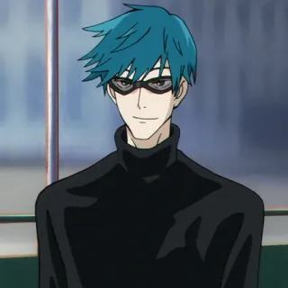 🥂 bea0f5da Anime, Charakter, Maske, blaue Haare, lächelnd telegram sticker