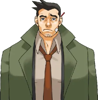😕 74342684 Dick Gumshoe Ace Attorney detective, investigatore, anime, uomo, capelli castani whatsapp sticker