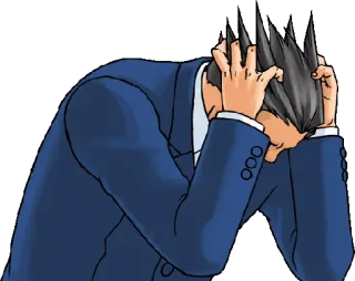 😖 7704040b Phoenix Wright Ace Attorney avvocato, frustrato, mal di testa, anime, abito whatsapp sticker