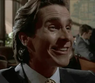 😂 0227c30d Patrick Bateman American Psycho 帕特里克·贝特曼, 美国精神病人, 克里斯蒂安·贝尔, 电影, 80年代, 商人 telegram sticker