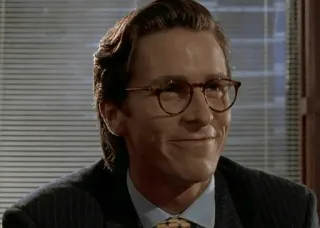 😊 fab75bbd Patrick Bateman American Psycho 帕特里克·贝特曼, 美国精神病人, 克里斯蒂安·贝尔, 80年代, 连环杀手, 商人 telegram sticker