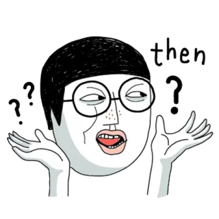 ❓ ea494c73 encogiéndose de hombros, dibujo animado, persona, gafas, pregunta, indiferente telegram sticker