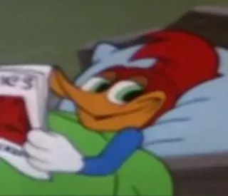 😏 6756c6d7 Woody Woodpecker Woody Woodpecker, hoạt hình, đọc sách, chim, nhân vật, hoạt họa telegram sticker