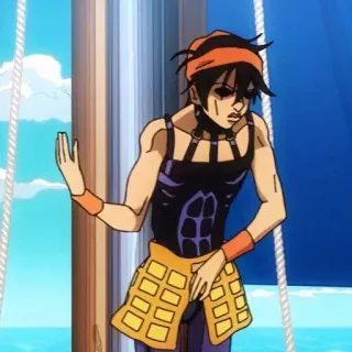 🍊 6a32d3c4 Narancia Ghirga JoJo's Bizarre Adventure 나란차 길가, 죠죠의 기묘한 모험, 애니메이션 캐릭터, 포즈, 애니메이션, 주황색 머리띠 telegram sticker