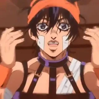 🍊 810ce0cb Narancia Ghirga JoJo's Bizarre Adventure 나란차 길가, 죠죠의 기묘한 모험, 애니메이션, 캐릭터, 붕대, 주황색, 검은 머리 telegram sticker