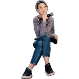 🤔 bf75a800 mulher, sentada, microfone, casual, retrato, pessoa whatsapp sticker