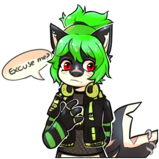 🧐 9dcb0fdd Excuse me? Фурри, Мультфильм, Зеленый, Аниме, Животное, Волк telegram sticker