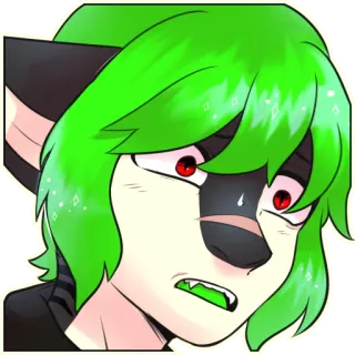 🤐 b4c47e39 Фурри, Антро, Волк, Зеленые волосы, Красные глаза, Аниме telegram sticker