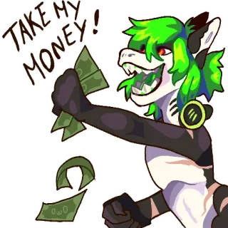 💳 e7af140c TAKE MY MONEY! деньги, пушистый, акула, доллары, зеленый telegram sticker