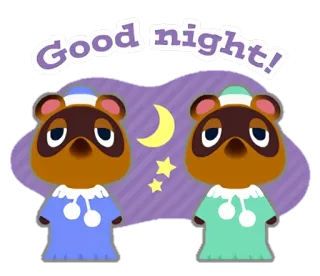 🌙 f013dab4 Tom Nook Animal Crossing Good night! animal crossing, том нук, спокойной ночи, сон, мультфильм, звезды, луна whatsapp sticker