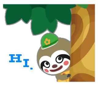 👤 f8ff29c2 Hi. ленивец, животное, приветствие, милый, мультфильм, дерево, привет whatsapp sticker