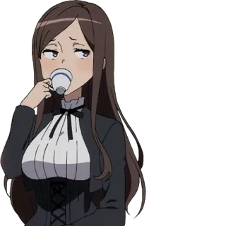 ☕ b0afad58 anime, donna, tè, tazza, cartone animato, bruna, bevanda whatsapp sticker