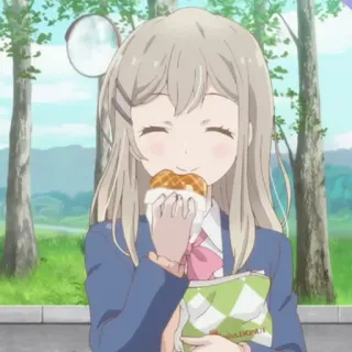 💈 e1a329cd 애니메이션 여자, 먹는, 도넛, 귀여운, 교복, 행복한 whatsapp sticker