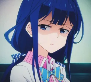 🎐 3ecbf991 애니메이션, 여자, 파란 머리, 표정, 만화, 교복 telegram sticker